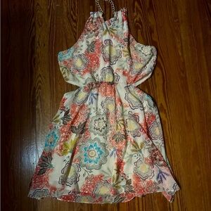 Floral sheer lined raffle halter dress Size Small